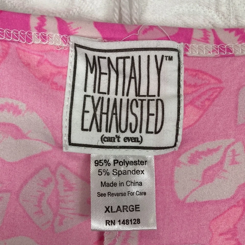 Mentally Exhausted Women’s Hot Pink Lips Onesie Pajamas sz XL